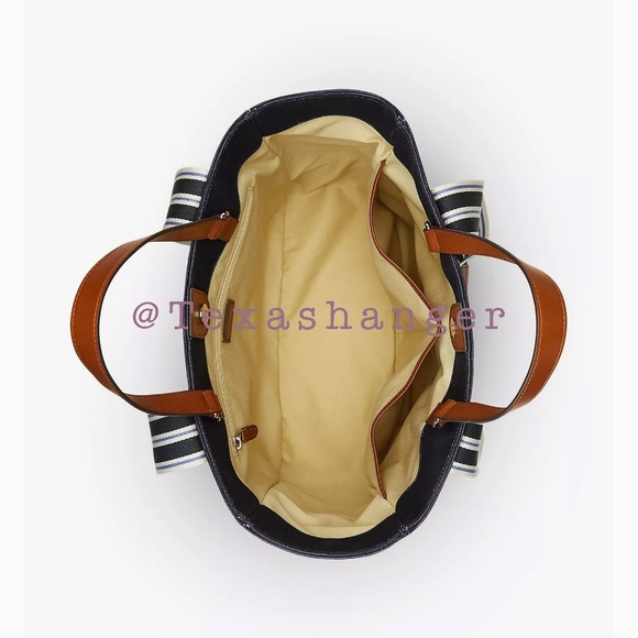 NWT Lauren Ralph Lauren Lora Stripe Detail Canvas Tote Bag Navy - Picture 5 of 16